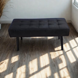 Kosy Koala Black Velvet Padded Dining Bench With Metal Legs 90 Cm Length, Dining Room Furniture
