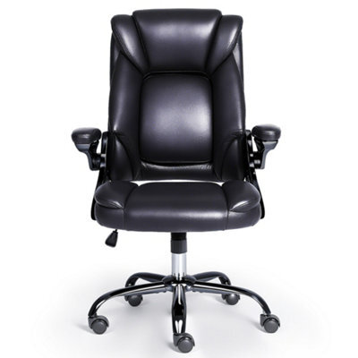 Executive Office Chair With Flip-Up Armrests, Pu Ergonomic Computer Chair With Tilt Function For Home Office Working Black - image 1