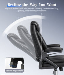 Executive Office Chair With Flip-Up Armrests, Pu Ergonomic Computer Chair With Tilt Function For Home Office Working Black - thumbnail 3