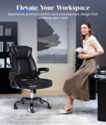 Executive Office Chair With Flip-Up Armrests, Pu Ergonomic Computer Chair With Tilt Function For Home Office Working Black - thumbnail 7