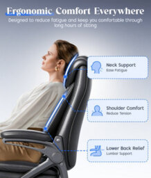 Executive Office Chair With Flip-Up Armrests, Pu Ergonomic Computer Chair With Tilt Function For Home Office Working Black - thumbnail 4