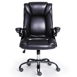 Executive Office Chair With Flip-Up Armrests, Pu Ergonomic Computer Chair With Tilt Function For Home Office Working Black - thumbnail 1