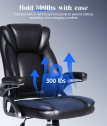 Executive Office Chair With Flip-Up Armrests, Pu Ergonomic Computer Chair With Tilt Function For Home Office Working Black - thumbnail 5