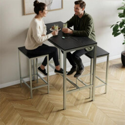 Black  Bar Table & Stool Set 2 Seater Chair Industrial Kitchen Dining Room - thumbnail 5