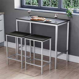 Black  Bar Table & Stool Set 2 Seater Chair Industrial Kitchen Dining Room - thumbnail 4