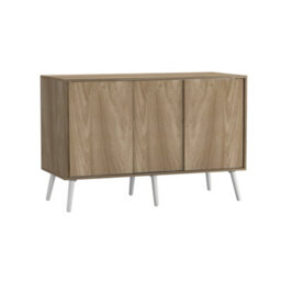 Urbn-Living Urbnliving 3-Door Sliding Cabinet Sideboard Oak Carcass With Oak Doors Storage Organiser Home Cupboard White Wooden Legs - thumbnail 1