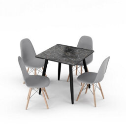 Urbn-Living Urbnliving 80Cm Width 5 Pcs Ceramic Square Crimea Shinny Table With Grey Chairs Set - thumbnail 4