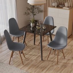 Urbn-Living Urbnliving 80Cm Width 5 Pcs Ceramic Square Crimea Shinny Table With Grey Chairs Set