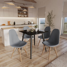 Urbn-Living Urbnliving 80Cm Width 5 Pcs Ceramic Square Crimea Shinny Table With Grey Chairs Set - thumbnail 2