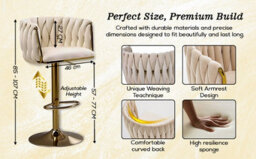 Hygrad Built to Survive Set Of 2 X Velvet Woven Upholstered Adjustable High Swivel Breakfast Bar Pub Home Stool Chair With Gold Metal Base & Gas Lift - thumbnail 8