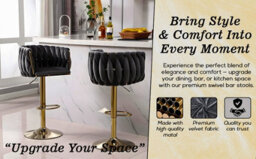 Hygrad Built to Survive Set Of 2 X Velvet Woven Upholstered Adjustable High Swivel Breakfast Bar Pub Home Stool Chair With Gold Metal Base & Gas Lift - thumbnail 9
