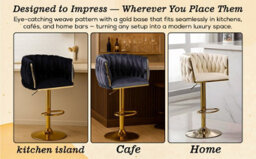 Hygrad Built to Survive Set Of 2 X Velvet Woven Upholstered Adjustable High Swivel Breakfast Bar Pub Home Stool Chair With Gold Metal Base & Gas Lift - thumbnail 6