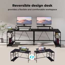 Levede L-Shaped Gaming Desk Computer Table With Rgb Lights Power Outlets - thumbnail 4