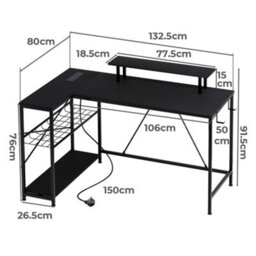 Levede L-Shaped Gaming Desk Computer Table With Rgb Lights Power Outlets - thumbnail 2