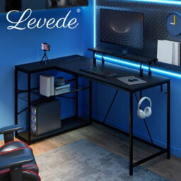 Levede L-Shaped Gaming Desk Computer Table With Rgb Lights Power Outlets - thumbnail 9