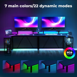 Levede L-Shaped Gaming Desk Computer Table With Rgb Lights Power Outlets - thumbnail 6