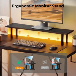 Levede L-Shaped Gaming Desk Computer Table With Rgb Lights Power Outlets - thumbnail 7