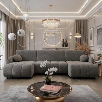 Zara U Shaped Sofa Bed With Storage Universal Corner Freestanding Upholstered Back 318X160X88Cm Brown - image 1