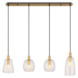 Luminosa Lighting Luminosa Garri Bar Pendant Ceiling Light Brass-Coloured Clear Glass Shade 4X E14 - thumbnail 3