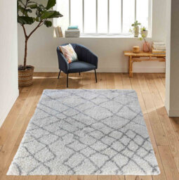 Moroccan Berber Shaggy Rugs Living Room Abstract Light Cream 60X220 Cm - thumbnail 2