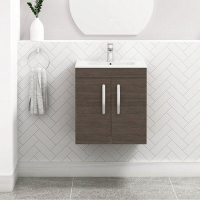 Royal Bathrooms Turin Grey Elm 500mm Wall Hung Vanity Unit 2 Door With Minimalist Basin Sink - image 1