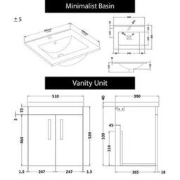 Royal Bathrooms Turin Grey Elm 500mm Wall Hung Vanity Unit 2 Door With Minimalist Basin Sink - thumbnail 7