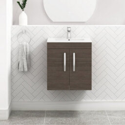 Royal Bathrooms Turin Grey Elm 500mm Wall Hung Vanity Unit 2 Door With Minimalist Basin Sink - thumbnail 1