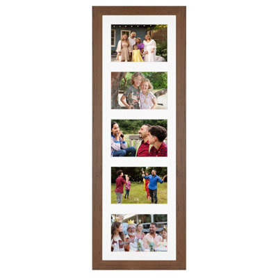 AK Frames 26X8 Walnut Modern Multi Photo Frame With White Mount - Holds 5 Apertures (5X) 6X4 Photos - image 1