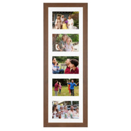 AK Frames 26X8 Walnut Modern Multi Photo Frame With White Mount - Holds 5 Apertures (5X) 6X4 Photos