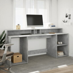 Berkfield Desk With Led Lights Concrete Grey 200X55X91 Cm Engineered Wood - thumbnail 4
