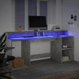 Berkfield Desk With Led Lights Concrete Grey 200X55X91 Cm Engineered Wood - thumbnail 5