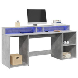 Berkfield Desk With Led Lights Concrete Grey 200X55X91 Cm Engineered Wood