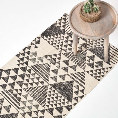 Homescapes Delphi Black And White Geometric Style 100% Cotton Printed Rug, 66 X 200 Cm - image 1