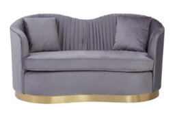 Orsina Two Seat Pleated Grey Velvet Sofa, Luxurious Grey Velvet 2 Seater With Pleated Back And Gold Finish Base - thumbnail 5