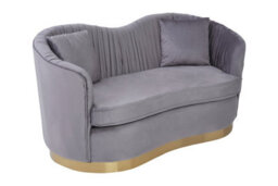 Orsina Two Seat Pleated Grey Velvet Sofa, Luxurious Grey Velvet 2 Seater With Pleated Back And Gold Finish Base - thumbnail 2