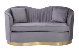 Orsina Two Seat Pleated Grey Velvet Sofa, Luxurious Grey Velvet 2 Seater With Pleated Back And Gold Finish Base - thumbnail 1