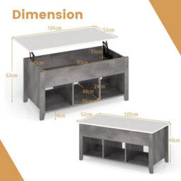 Lift Up Coffee Table Rising Center Table Accent Table  Lift Top-Grey - thumbnail 2