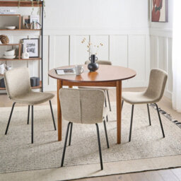 Wyld And Coco Fabric Dining Chair Set Of 4 - Beige Upholstery, Black Legs - thumbnail 2