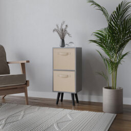 Urbn-Living Grey 2-Tier 2-Drawer Cube Shelving Unit With Scandinavian Legs - thumbnail 1