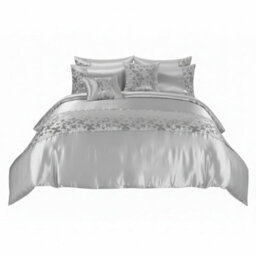 Duvet Cover Embroidery Set Luxury Bedding With Matching Pillowcases Silver - thumbnail 3
