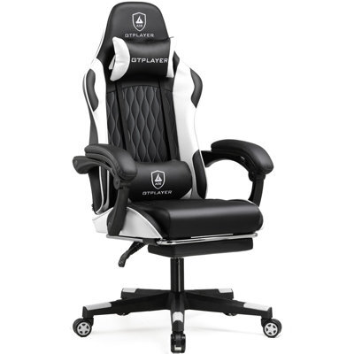 Gtplayer Gaming Chair, Ergonomic Computer Chair With Footrest, Height Adjustable Gaming Chair 360 Swivel Office, White - image 1