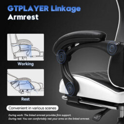 Gtplayer Gaming Chair, Ergonomic Computer Chair With Footrest, Height Adjustable Gaming Chair 360 Swivel Office, White - thumbnail 4