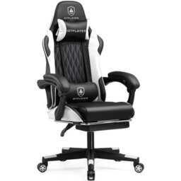 Gtplayer Gaming Chair, Ergonomic Computer Chair With Footrest, Height Adjustable Gaming Chair 360 Swivel Office, White - thumbnail 1