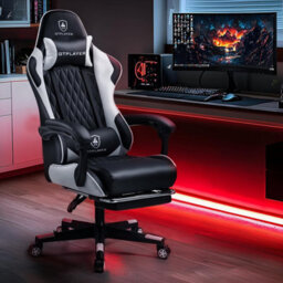 Gtplayer Gaming Chair, Ergonomic Computer Chair With Footrest, Height Adjustable Gaming Chair 360 Swivel Office, White - thumbnail 2
