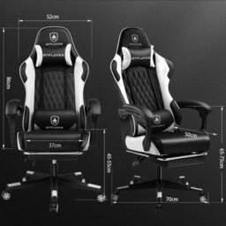 Gtplayer Gaming Chair, Ergonomic Computer Chair With Footrest, Height Adjustable Gaming Chair 360 Swivel Office, White - thumbnail 3