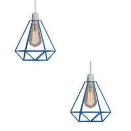 2 Pack Of Blue Style Metal Basket Bird Cage Geometric Ceiling Pendant Light Shades, Open Wire Frame Vintage Bulb Guards(2 Pack)