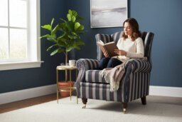 Fireside Wing Chair Gleneagles Stripe Granite Fabric High Back Armchair - thumbnail 3
