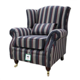 Fireside Wing Chair Gleneagles Stripe Granite Fabric High Back Armchair - thumbnail 2