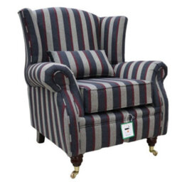 Fireside Wing Chair Gleneagles Stripe Granite Fabric High Back Armchair