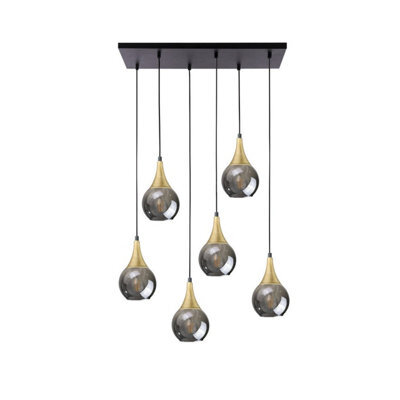 Luminosa Lighting Luminosa Lacrima Cluster Pendant Ceiling Light Black, Gold Smoky Glass Shade 6X E27 - image 1
